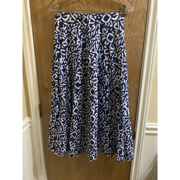 Vintage Leger Flowy Maxi Skirt Geometric Blue White Indie Hipster 28" Waist 80s - Picture 1 of 7